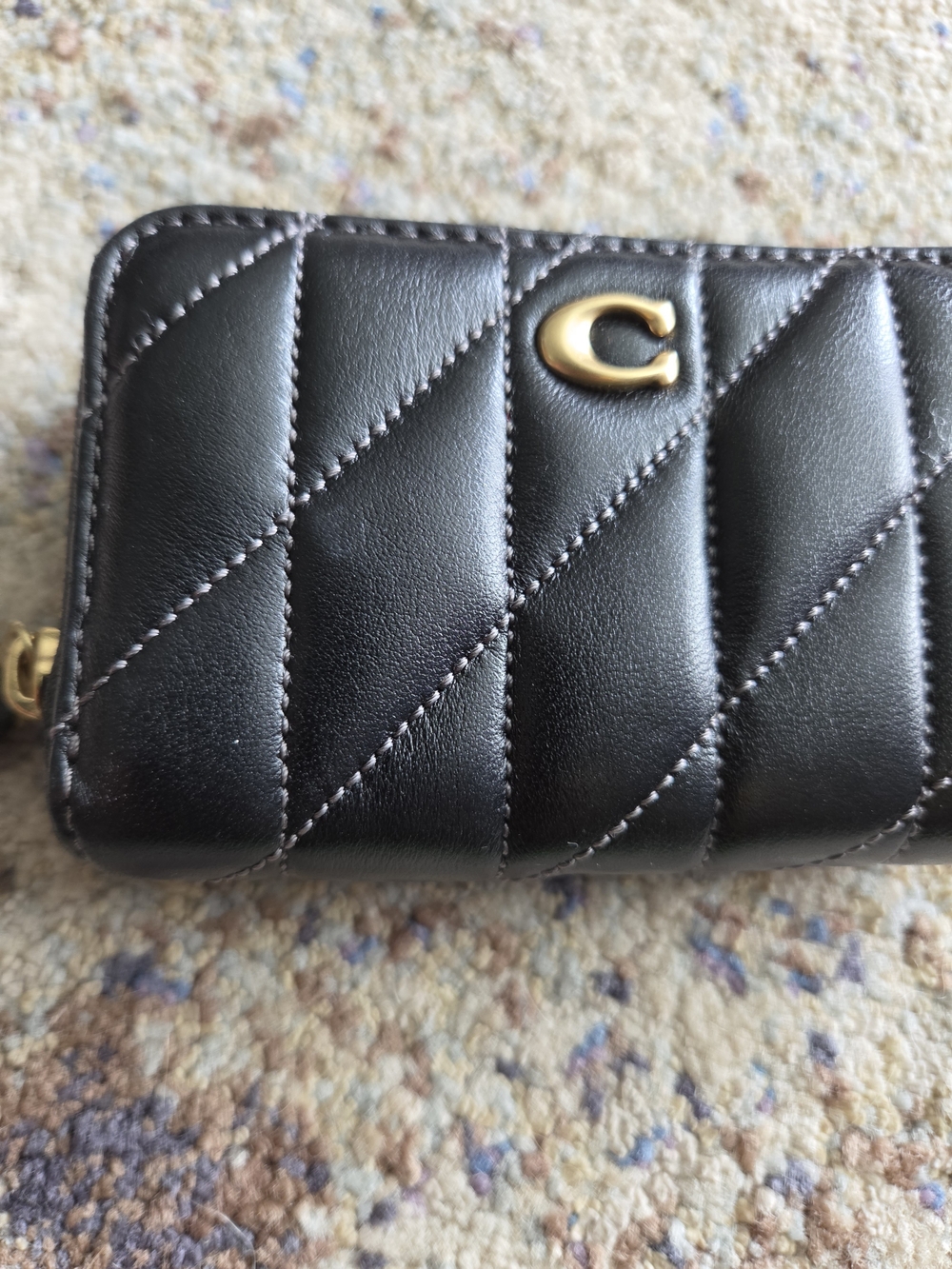 Coach Quilted Leather Zip Card Case Wallet in Black - Picture 2 of 10